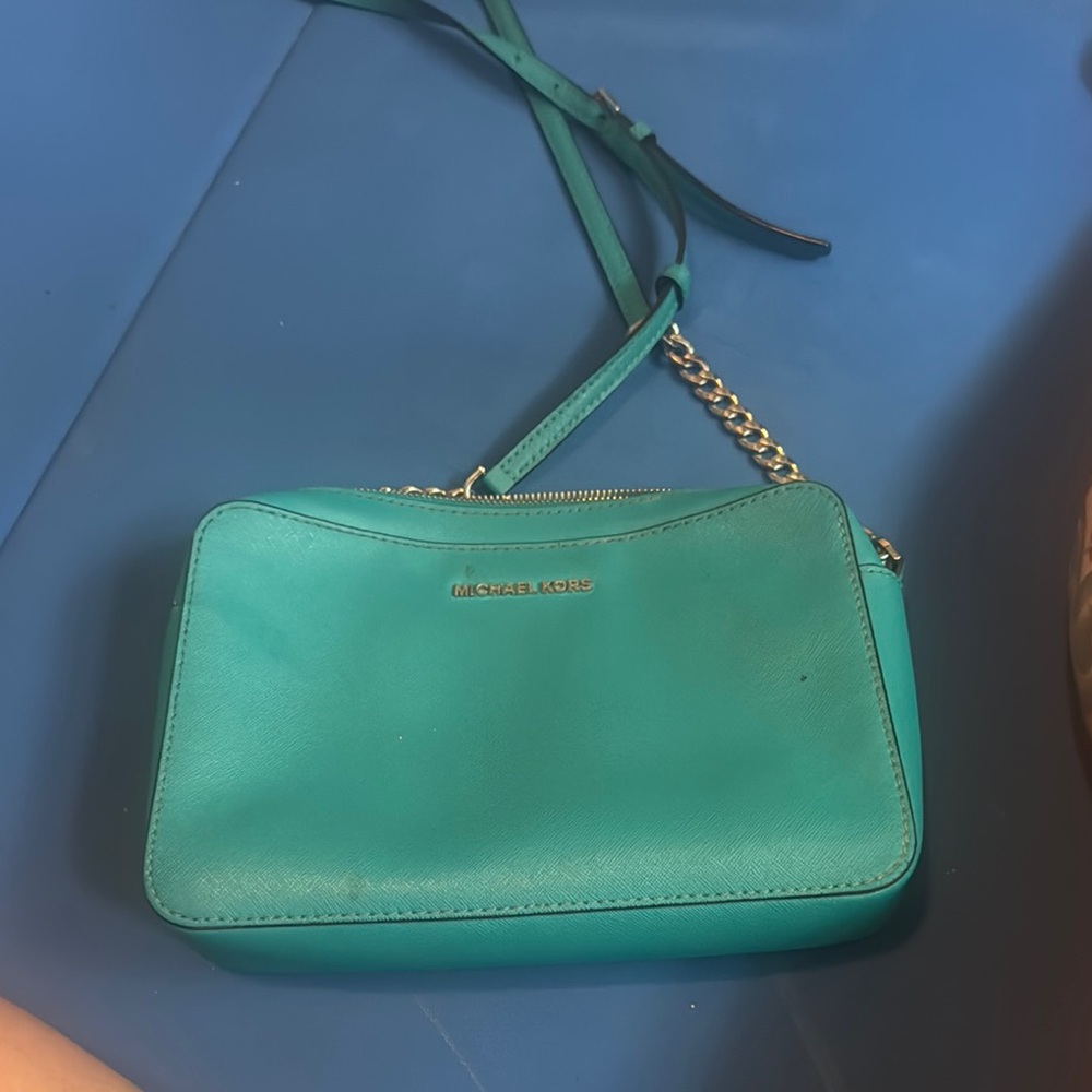 Michael Kors Blue Crossbody Bag with Gold Chain